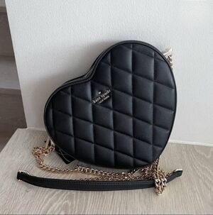 KATE SPADE Love Shack Heart Crossbody Bag in Quilted Leather Black KA782 NEW.